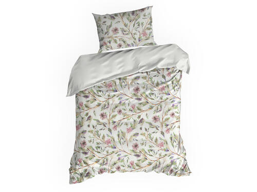 Obliečky na posteľ so vzorom kvetov zo saténovej bavlny - Spring 7, prikrývka 140 x 200 cm + vankúš 70 x 90 cm
